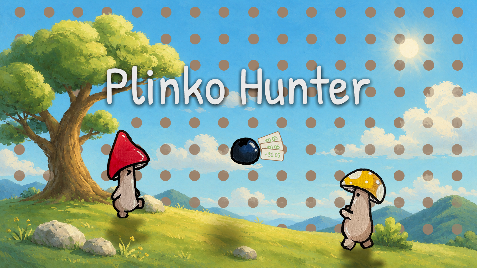 Plinko Hunter title art with mushroom mascots