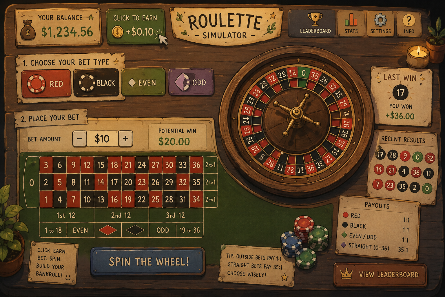 Roulette Hunter painted table UI